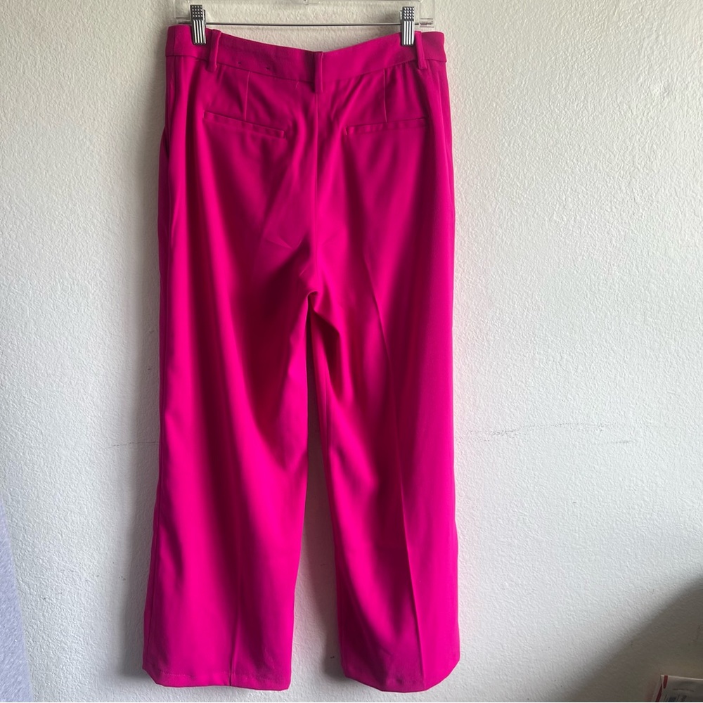 Express Editor Relaxed Mid Rise Trouser Pant Neon Berry Hot Pink Size 8 NWOT - Picture 8 of 14